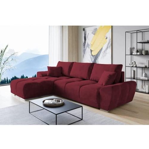 Set Velvet Ecksofa in L-Form 289 x 189 cm + Polsterhocker, Sofa mit Schlaffunktion, Fußhocker, Schlafsofa mit Bettkasten, Sitzpouf Farbe: Kastanienbraun