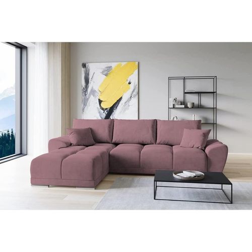 Set Velvet Ecksofa in L-Form 289 x 189 cm + Polsterhocker, Sofa mit Schlaffunktion, Fußhocker, Schlafsofa mit Bettkasten, Sitzpouf Farbe: Pflaume