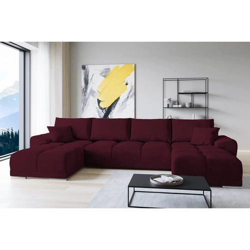 Set Velvet Ecksofa in L-Form 289 x 189 cm + Polsterhocker, Sofa mit Schlaffunktion, Fußhocker, Schlafsofa mit Bettkasten, Sitzpouf Farbe: Kastanienbraun