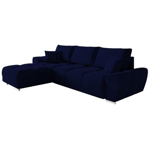 Set Velvet Ecksofa in L-Form 289 x 189 cm + Polsterhocker, Sofa mit Schlaffunktion, Fußhocker, Schlafsofa mit Bettkasten, Sitzpouf Farbe: Dunkelblau