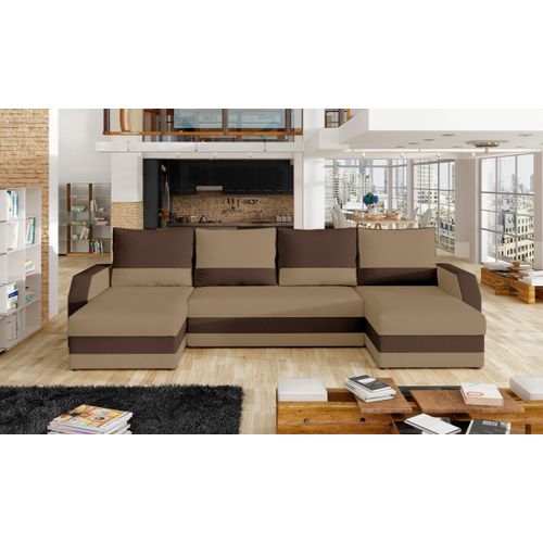 U-förmiges Schlafsofa - Klassischer Ottomanen-Stil vielseitig einsetzbar, Schlafsofa mit Schlaffunktion und Bettzeugablage, Wohnzimmerset, Wohnzimmer, Lounge -Ecksofa U MIRIAN M05 Hellbraun+Dunkelbraun (Alova 66+Alova 68)