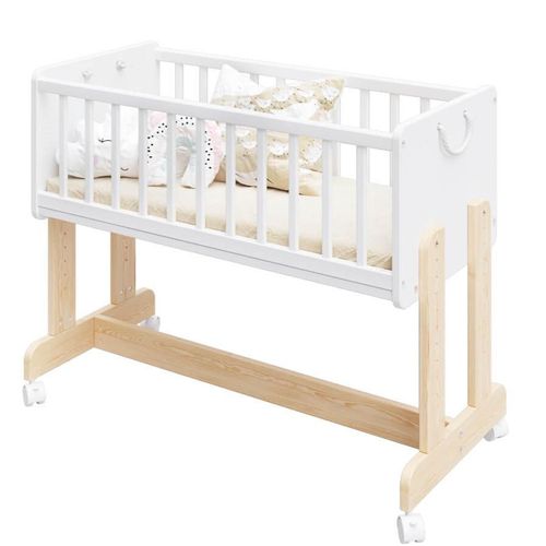 Beistellbett umbaubar für Neugeborene - 40x90 cm mit Matratze und Rollen Weiß