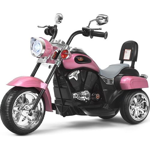 COSTWAY 6V Elektro Motorrad Kinder mit verstellbaren Scheinwerfer, Dreirad Elektromotorrad mit Sound, Hupe, Rückspiegel, Pedale, Geschwindigkeit 2,5-3 km/h (Rosa)