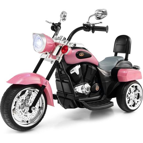 GOPLUS 6V Elektromotorrad mit Hupe, Dreirad Kindermotorrad mit Vor-und Rückwärtsschalter, Elektrisches Motorrad, Mortorcycle, Elektrofahrzeug für Kinder, PP-Material (Pink)