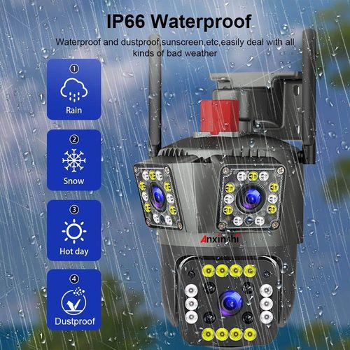 Überwachungskamera PTZ Außen WLAN-Netzwerkkamera mit 3 Objektive 3 in1 IP66 Wasserdichte Kabellose HD Kamera Farbiger Nachtsicht Outdoor mit Automatische Verfolgung
