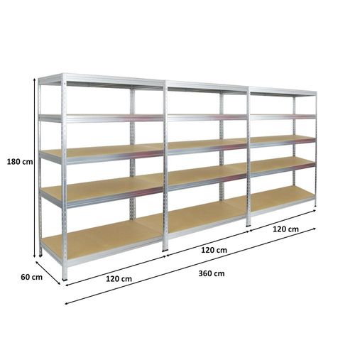 Mega Deal | 3x Schwerlastregal Rivet | HxBxT 180x120x60 cm | Fachlast 250kg | Verzinkt