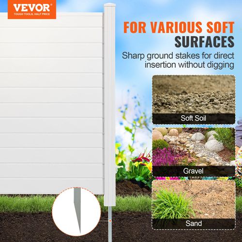 VEVOR Gartenzaun 127 x 127 cm Sichtschutzzaun PVC und verzinktes Blech-Erdspieß Windschutzzaun Metallpfähle bis 70 cm Lamellenzaun Steckzaun Sichtschutz Ideal für Outdoor-Geräte private Bereiche
