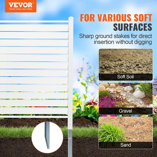 VEVOR Gartenzaun 122 x 122 cm Sichtschutzzaun PVC und verzinktes Blech-Erdspieß Windschutzzaun Metallpfähle bis 50 cm Lamellenzaun Steckzaun Sichtschutz Ideal für Outdoor-Geräte private Bereiche