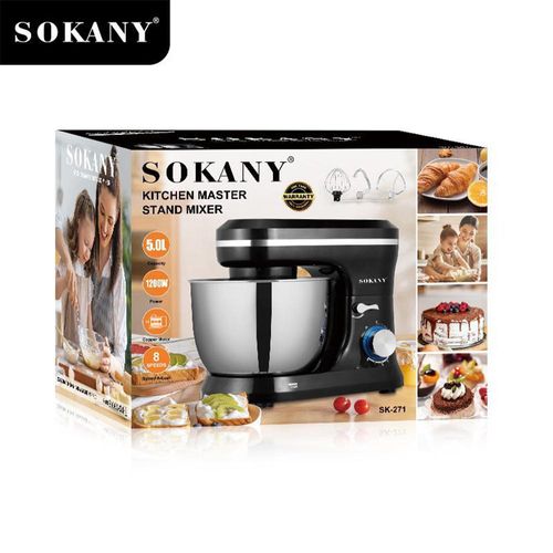 Elektrischer Standmixer, 4,4 Quart, 1200 W, 8 Geschwindigkeiten, tragbarer Kuechenmixer mit neigbarem Kopf , mit Schneebesen/Knethaken/Flachruehrer