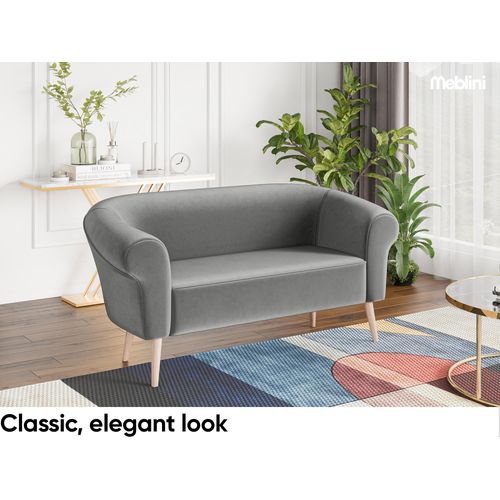 MEBLINI Mini Sofa 2-Sitzer für Wohnzimmer - Mini Lounge für zwei Personen - Küchensofa - Sofa Klein - EMILIA - 2 - Hellgrau Samt