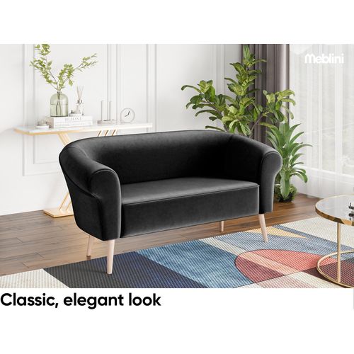 MEBLINI Mini Sofa 2-Sitzer für Wohnzimmer - Mini Lounge für zwei Personen - Küchensofa - Sofa Klein - EMILIA - 2 - Schwarz Samt