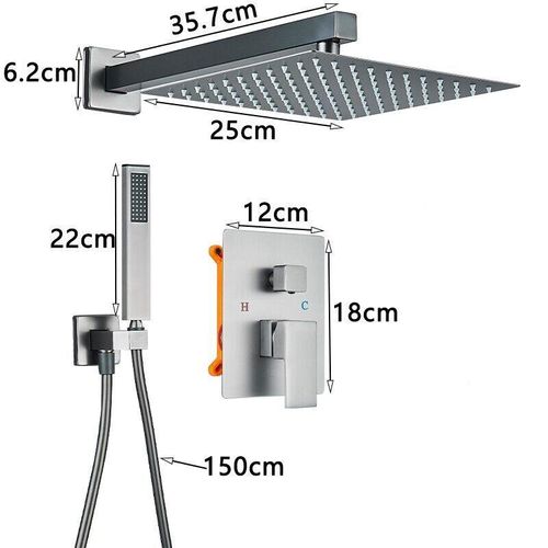 Unterputz Duscharmaturenset Badezimmer Edelstahl Duschgarnitur mit Duschkopf 25*25cm