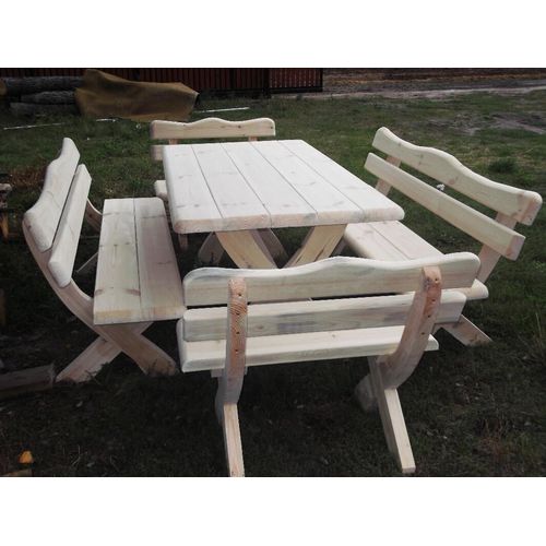 Gartenmöbel, Holzsitzgruppe, Tisch +2 Bänke + 2 kleine Bänke. Naturholz