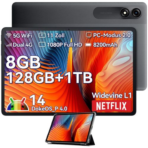 Blackview Tab 90 Tablet 11 Zoll, Android 14 Tablet, 24GB RAM+128GB ROM(2TB TF), 4G Dual SIM , Gaming AITablet 8200mAh Akku, Dual Kamera, Widevine L1