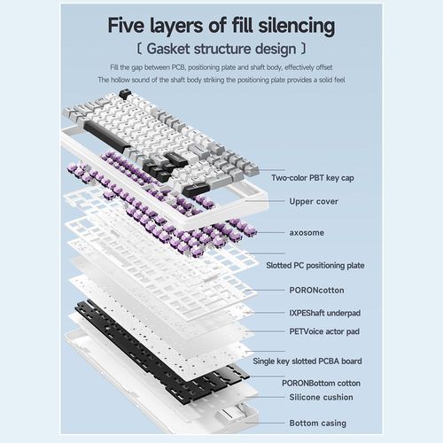AULA F99 Mechanische Tastatur Kabellose Tastatur mit Dichtungsmontage und Tri-Mode-Konnektivitaet 99-Tasten-Gaming-Tastatur mit geringer Verzoegerung und Lichteffekt