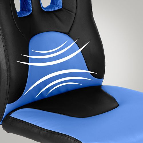 DELUKE® Kinder Bürostuhl MIA - 83x56x59, Schwarz/Blau | Kunstleder | Kunststoff Gestell | ergonomische Bürostühle Homeoffice Stuhl mit Rollen