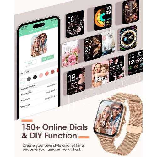 Damen's Smartwatch mit Telefonfunktion Herzfrequenz Schlafmonitor SpO2 IP68 Sportuhr Fitness Tracker Schrittzähler Menstruationszyklus