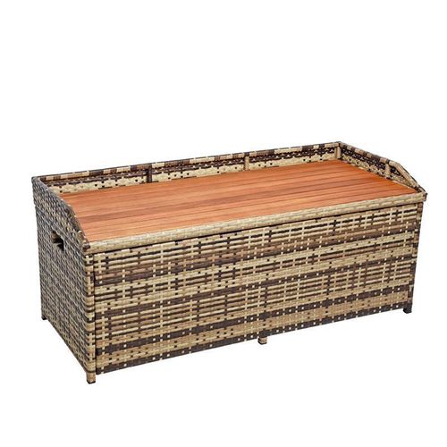 Sitzbank Gartenbank mit Auflagenbox Rattan Kissentruhe Polyrattan Beige-Braun