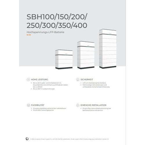 Sungrow SBH10-SBH40 kWh 10kWh-40kWh Batteriespeicher System Photovoltaikanlage 0% MwSt. Sungrow SBH250