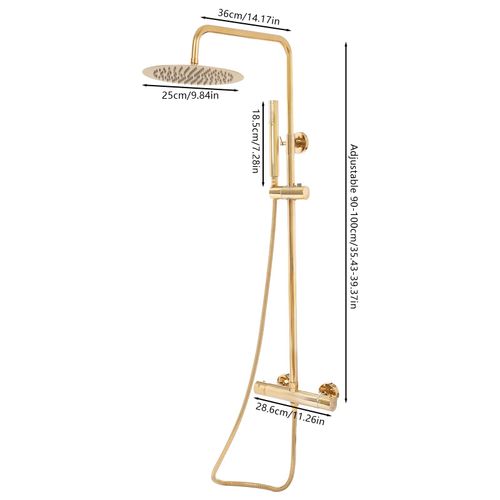 Kupfer Duschsystem mit 38℃ Thermostat Regendusche Gold