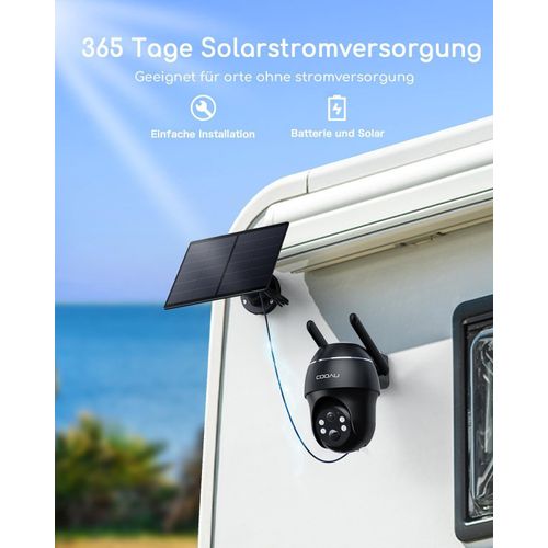 COOAU 4G LTE Überwachungskamera Aussen Akku mit SIM Karte,64GB Kartenspeicher,Solarpanel, 2K Kabellos Kamera Farb-Nachtsicht, PIR Personenerkennung