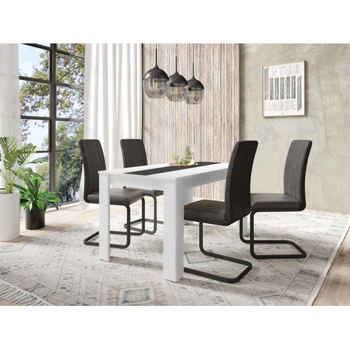 Tisch ></noscript>NORI< in Weiß, Einlage Schwarz/Weiß 140 x 75 x 80 cm (BxHxT)