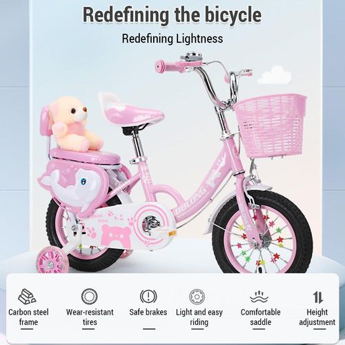 Kinderfahrrad 18 Zoll Fahrrad fuer Maedchen im Alter von 3-13 Jahren mit Stuetzraedern Korb Schutznetz Moderad