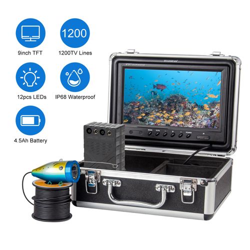 Unterwasser Angelkamera Fischfinder mit 12LEDs 9 Zoll LCD Display 50M Kabel IP68 Wasserdicht fuer Sea Lake Boot Eisangeln