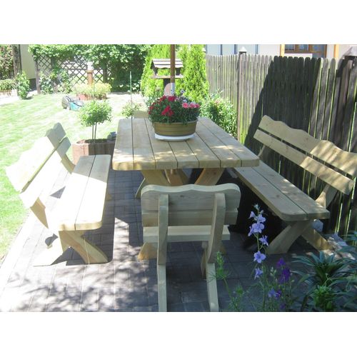Gartenmöbel, Holzgruppe, Tisch +2 x Bank + 2 x Stuhl. Naturholz