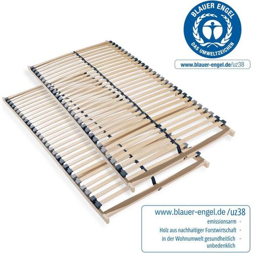 Lattenrost 200x200, Ergonomischer 7 Zonen Lattenrost mit stabilem Buchenholzrahmen, 28 Latten, Hergestellt in Deutschland, Selbstmontage, 2x Lattenrost 100x200, Traglast ca. 150Kg, Flexible Federholzleisten