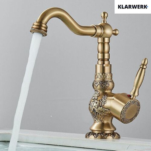 JULIAN | Premium Vintage hohe Badarmatur Messing Gold | Edelstahl Retro Mischbatterie freistehendes Waschbecken | Gastro Wasserhahn Bad