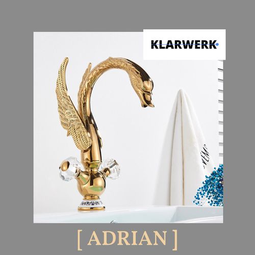 ADRIAN | Design Edelstahl große Badarmatur Schwan Optik|Gold Waschtischarmatur Hotel Gastronomie|hohe Mischbatterie freistehende Waschbecken