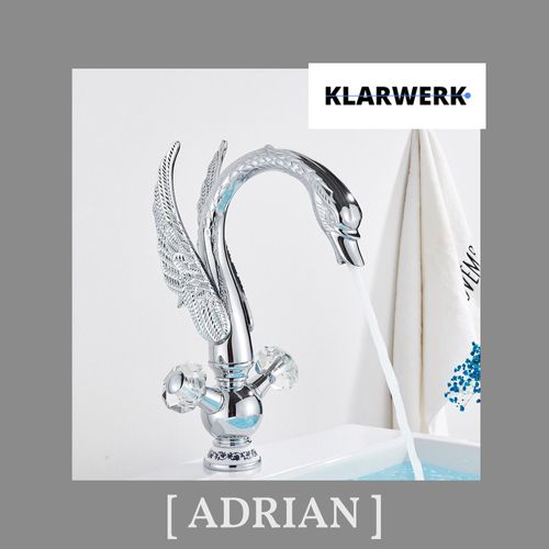 ADRIAN | Design Edelstahl große Badarmatur Schwan | Chrom Waschtischarmatur Hotel Gastronomie | hohe Mischbatterie freistehende Waschbecken