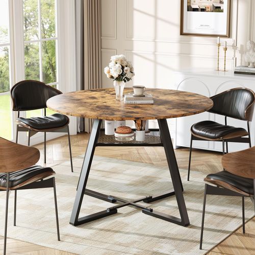 UnboxG Balkontisch Campingtisch Gartentisch Bistrotisch, mit Metallrahmen, Runder Esstisch , für 4–6 Personen, für Esszimmer, Wohnzimmer, Küche,Hellbraun , 120x120x75 cm