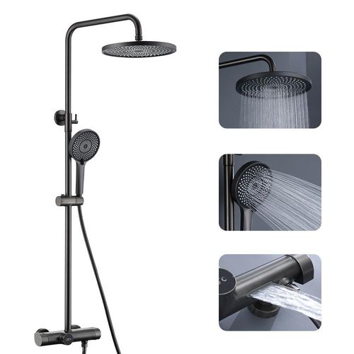 Duscharmatur Komplettset mit 25cm Rund Regendusche, 3 Strahlarten Duschkopf