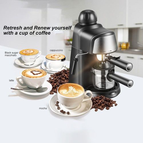 Espresso-Kaffeemaschine 5 Bar 2-4 Tassen 240ml Fassungsvermögen 800W Espressomaschine mit Dampf Milchaufschäumer Dampflanze für Cappuccino Latte Macchiato Mocha