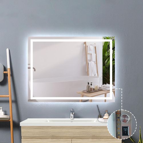 LED Badezimmerspiegel mit Knopfschalter Beschlagfrei Kaltweiß Dimmbar Speicherfunktion 80x60cm