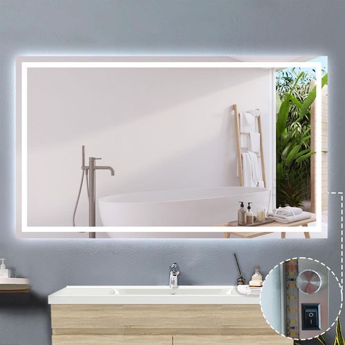 LED Badezimmerspiegel mit Knopfschalter Beschlagfrei Kaltweiß Dimmbar Speicherfunktion 100x60cm