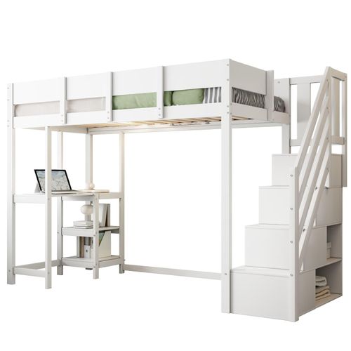 Multifunktionales Etagenbett mit Stauraum Hochbett mit Ablage,Bettgestell aus massivem Kiefernholz mit Lattenrost,Bett für Kinder und Jugendliche