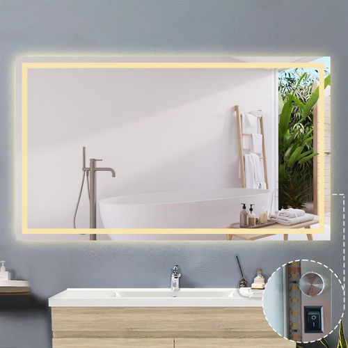 LED Badezimmerspiegel mit Knopfschalter Beschlagfrei 3 Lichtfarbe Dimmbar Speicherfunktion 140x80cm
