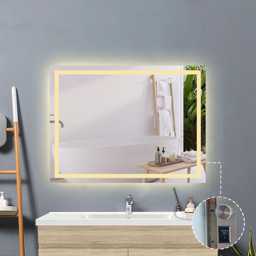 LED Badezimmerspiegel mit Knopfschalter Beschlagfrei 3 Lichtfarbe Dimmbar Speicherfunktion 80x60cm