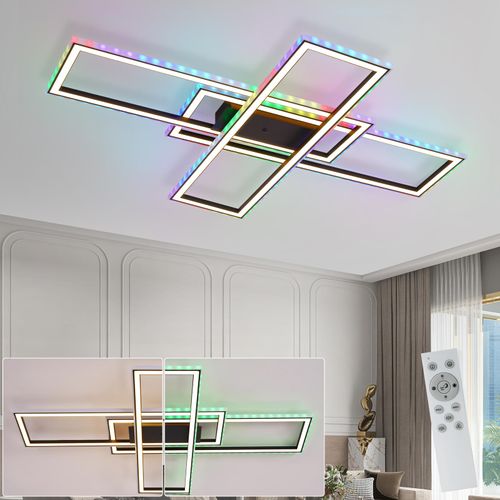 ZMH LED Deckenleuchte Schwarz Deckenlampe lampe Dimmbar mit Fernbedienung RGB Farbwechsel 50W für Schlafzimmer Wohnzimmer Küche Flur
