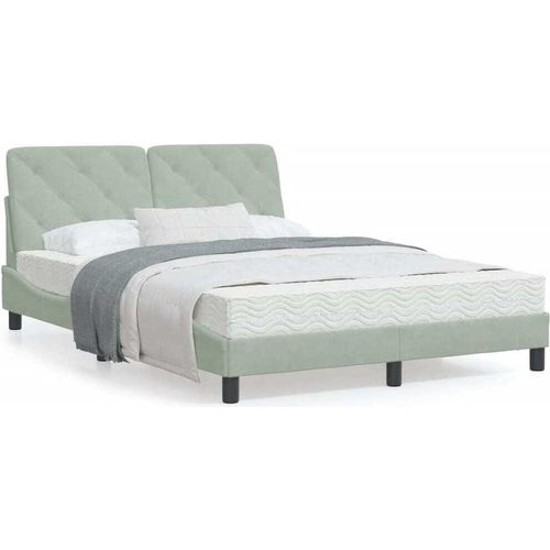Bett mit Matratze Hellgrau 140x200 cm Samt