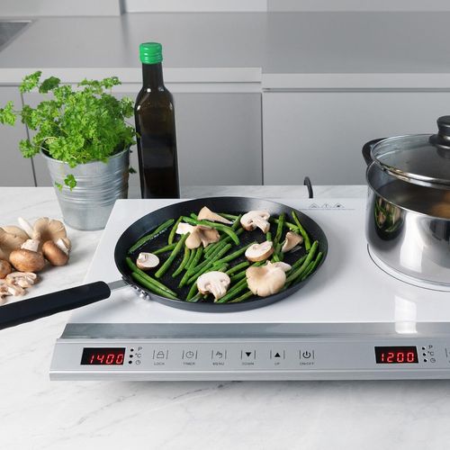 Navaris Induktionskochplatte Induktionskochfeld 2 Platten - Induktionsplatte 3500W - Kochplatten 2er Elektrisch - Induction Hob - Kochfeld 2 Platten -