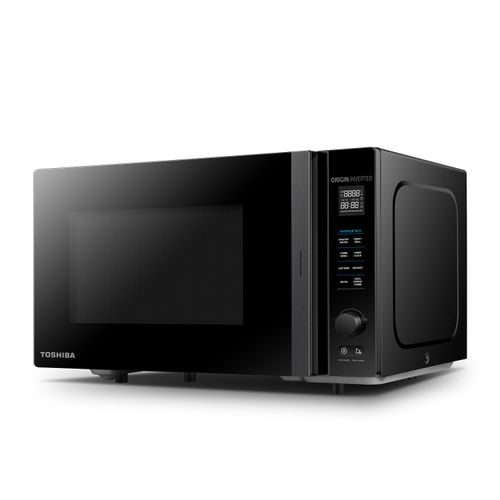 Toshiba MV-TC25T(BK) 4-in-1-Mikrowellenherd mit Heißluftfritteuse, Origin-Inverter-Technologie, leicht zu reinigendem Emaille-Innenraum, 25 L, 2100 W, Schwarz