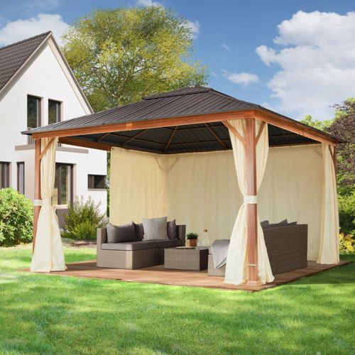 Gartenpavillon 4x4 m Holzoptik, Stahldach Hardtop 4 Seitenteile in champagner Gartenpavillon 3x4 m Holzoptik, Stahldach Hardtop 4 Seitenteile in grau