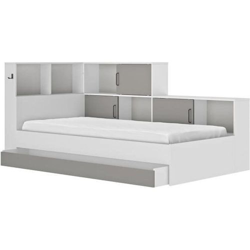 Kinderbett mit Stauraum – Nachbildung in Weiß und Grau – 90 x 200 cm