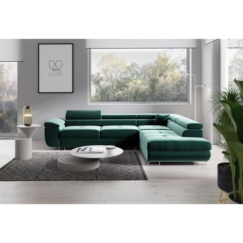 GUTTO Eckcouch CRUX Ecksofa Couch Schlaffunktion Bettkasten Samt Verstellbare Kopfteil GRUEN