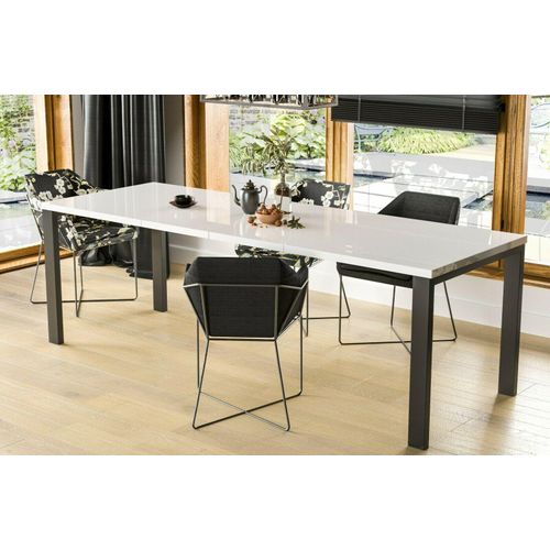 Endo-Moebel Esstisch Garant 80cm - 215cm Metall ausziehbar erweiterbar Metallgestell Küchentisch (Weiß Hochglanz) Image