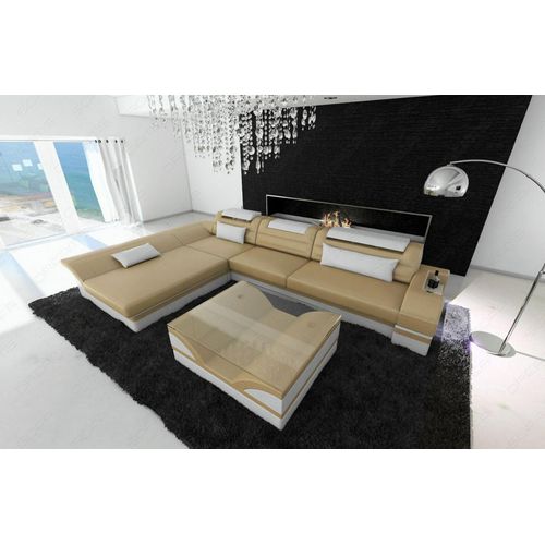 Ecksofa Monza als Ledersofa mit Ottomane Kunst-Echtleder Mix